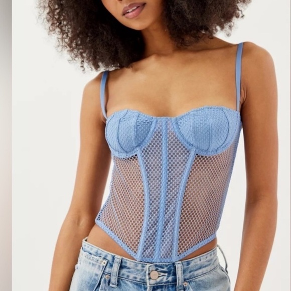 Urban Outfitters out from under blue overdrive fishnet corset NWT medium - Picture 1 of 6